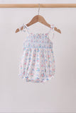 Blue Floral Smocked Bubble - Aaria Tees Aaria Tees