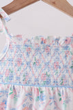Blue Floral Smocked Bubble - Aaria Tees Aaria Tees