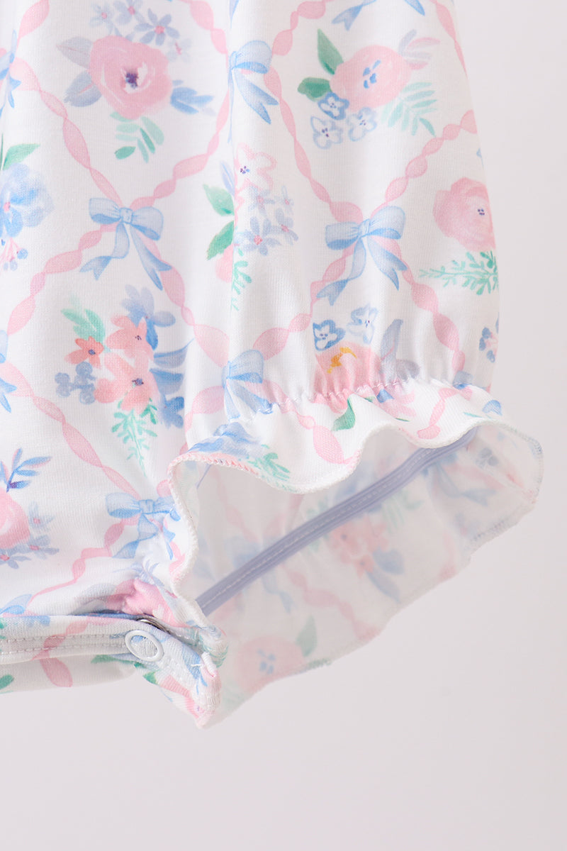 Blue Floral Smocked Bubble - Aaria Tees Aaria Tees