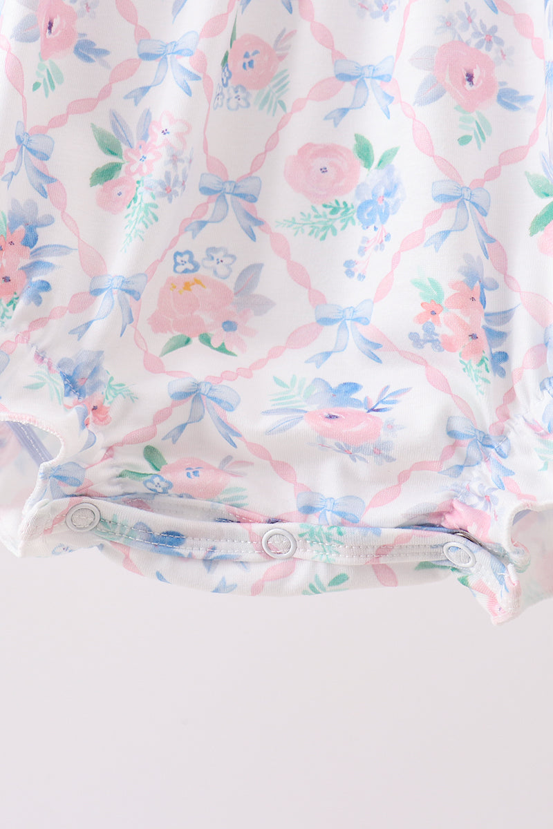 Blue Floral Smocked Bubble - Aaria Tees Aaria Tees