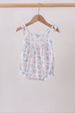 Blue Floral Smocked Bubble - Aaria Tees Aaria Tees