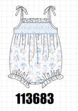 Blue Floral Smocked Bubble Aaria Tees