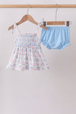 Blue Floral Smocked Bloomer Set - Aaria Tees Aaria Tees