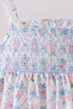 Blue Floral Smocked Bloomer Set - Aaria Tees Aaria Tees