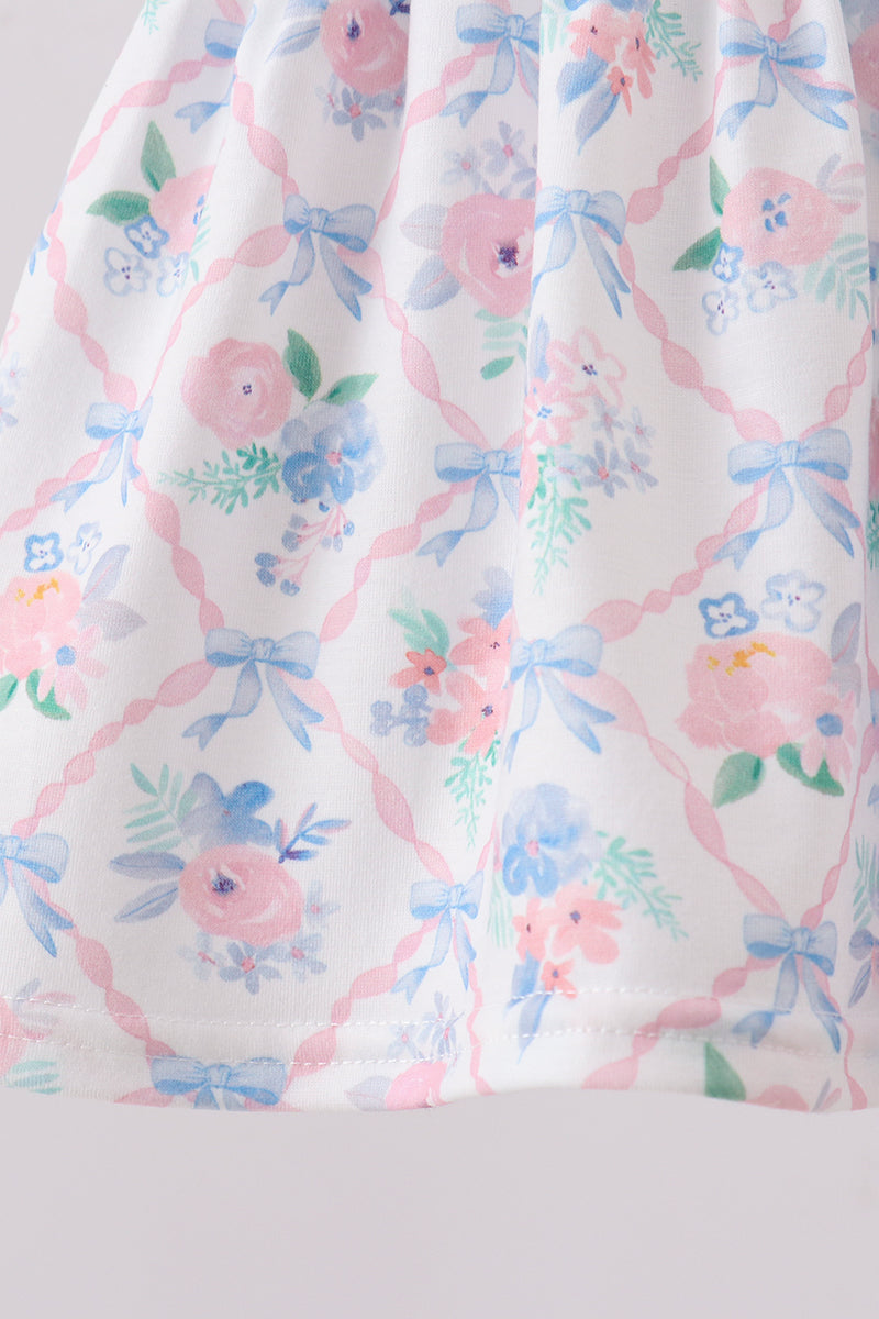 Blue Floral Smocked Bloomer Set - Aaria Tees Aaria Tees