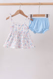 Blue Floral Smocked Bloomer Set - Aaria Tees Aaria Tees