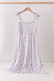 Blue Floral Smocked Mom Dress - Aaria Tees Aaria Tees