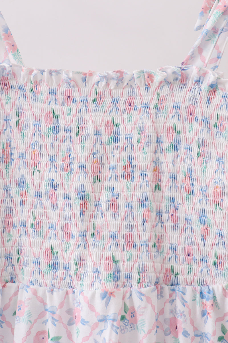 Blue Floral Smocked Mom Dress - Aaria Tees Aaria Tees