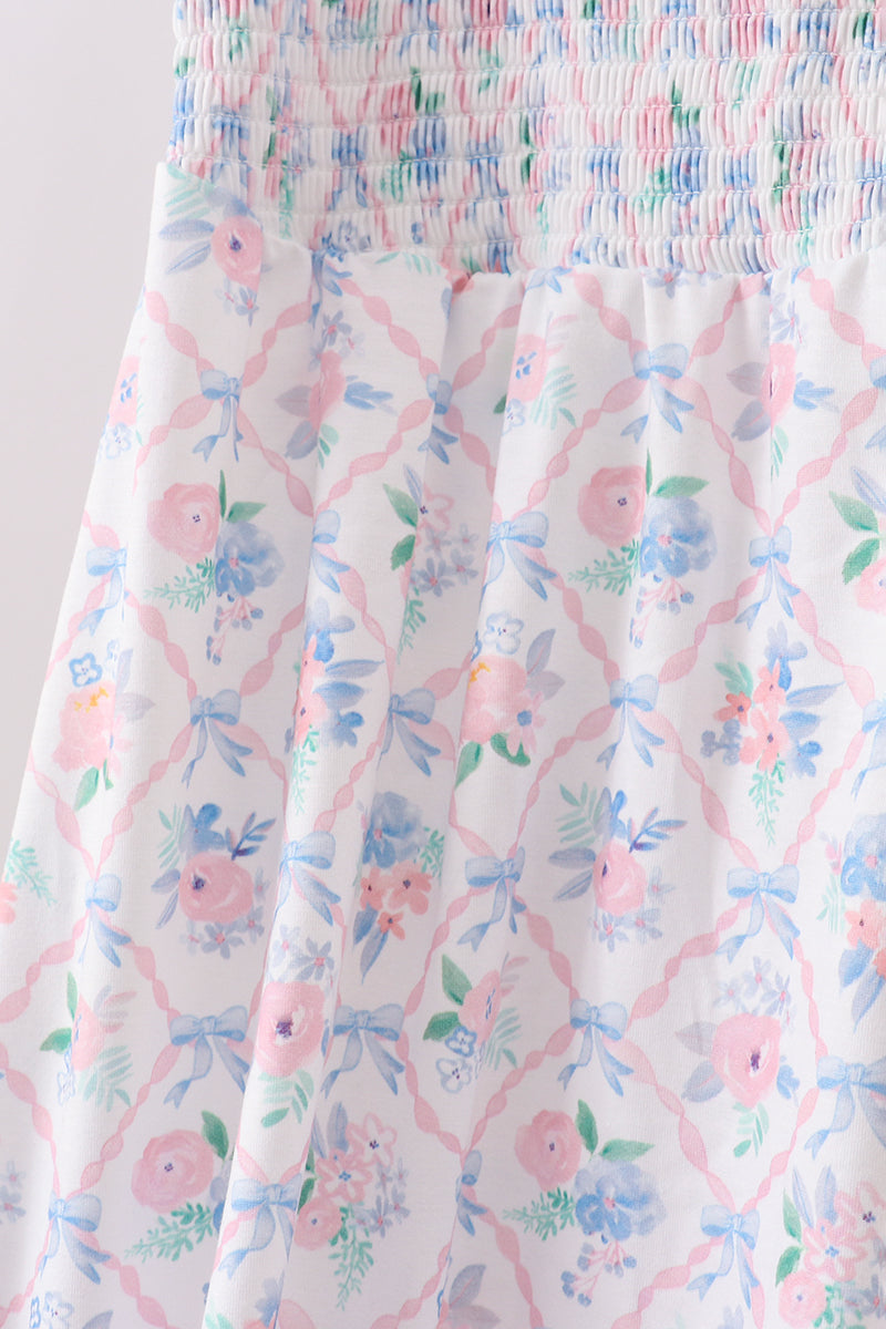 Blue Floral Smocked Mom Dress - Aaria Tees Aaria Tees