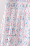 Blue Floral Smocked Mom Dress - Aaria Tees Aaria Tees