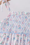 Blue Floral Smocked Ruffle Shorts Set - Aaria Tees Aaria Tees