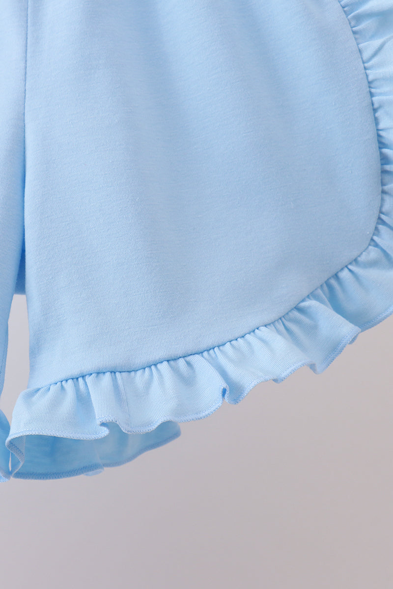 Blue Floral Smocked Ruffle Shorts Set - Aaria Tees Aaria Tees