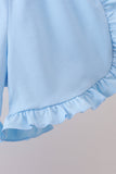 Blue Floral Smocked Ruffle Shorts Set - Aaria Tees Aaria Tees