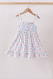 Blue Floral Smocked Ruffle Dress - Aaria Tees Aaria Tees