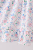 Blue Floral Smocked Ruffle Dress - Aaria Tees Aaria Tees