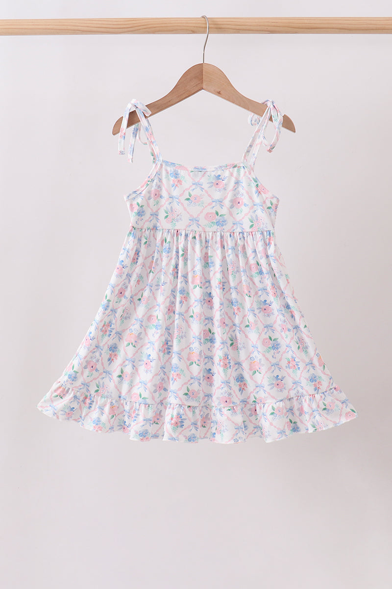 Blue Floral Smocked Ruffle Dress - Aaria Tees Aaria Tees