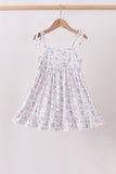 Blue Floral Smocked Ruffle Dress - Aaria Tees Aaria Tees