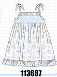 Blue Floral Smocked Ruffle Dress Aaria Tees