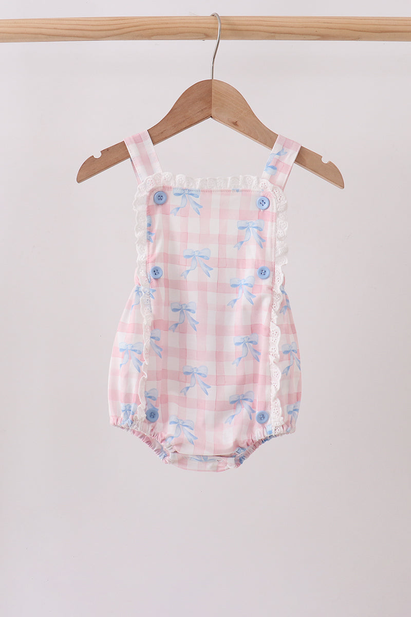 Pink Gingham Bow Print Lace Bubble - Aaria Tees