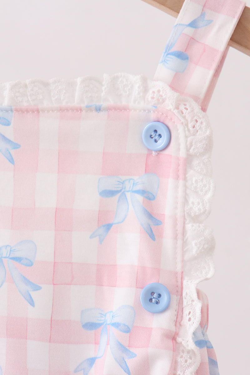 Pink Gingham Bow Print Lace Bubble - Aaria Tees Aaria Tees