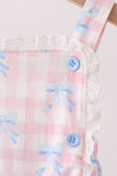 Pink Gingham Bow Print Lace Bubble - Aaria Tees Aaria Tees