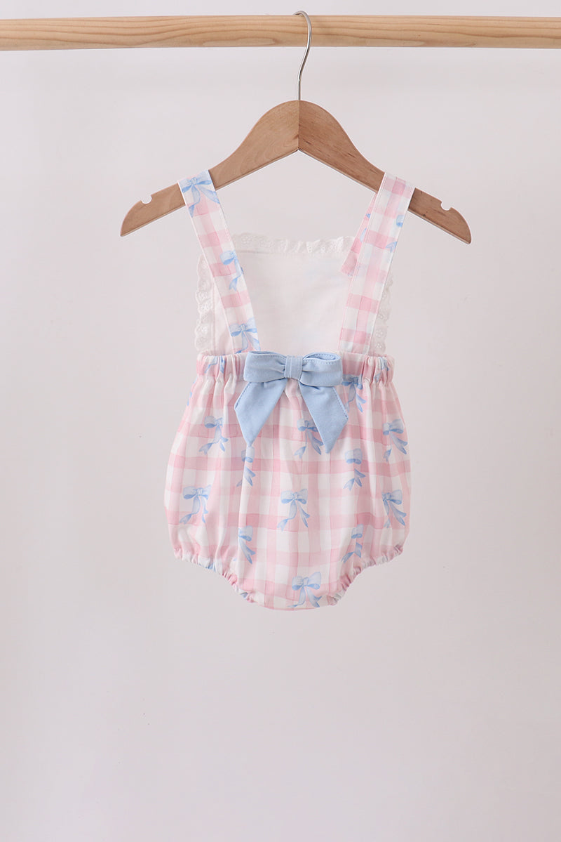 Pink Gingham Bow Print Lace Bubble - Aaria Tees Aaria Tees
