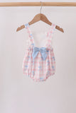 Pink Gingham Bow Print Lace Bubble - Aaria Tees Aaria Tees