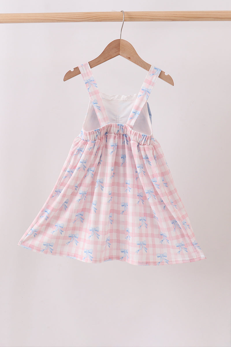 Pink Gingham Bow Print Dress - Aaria Tees Aaria Tees