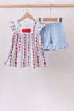 Red Apple Applique Ruffle Shorts Set Aaria Tees
