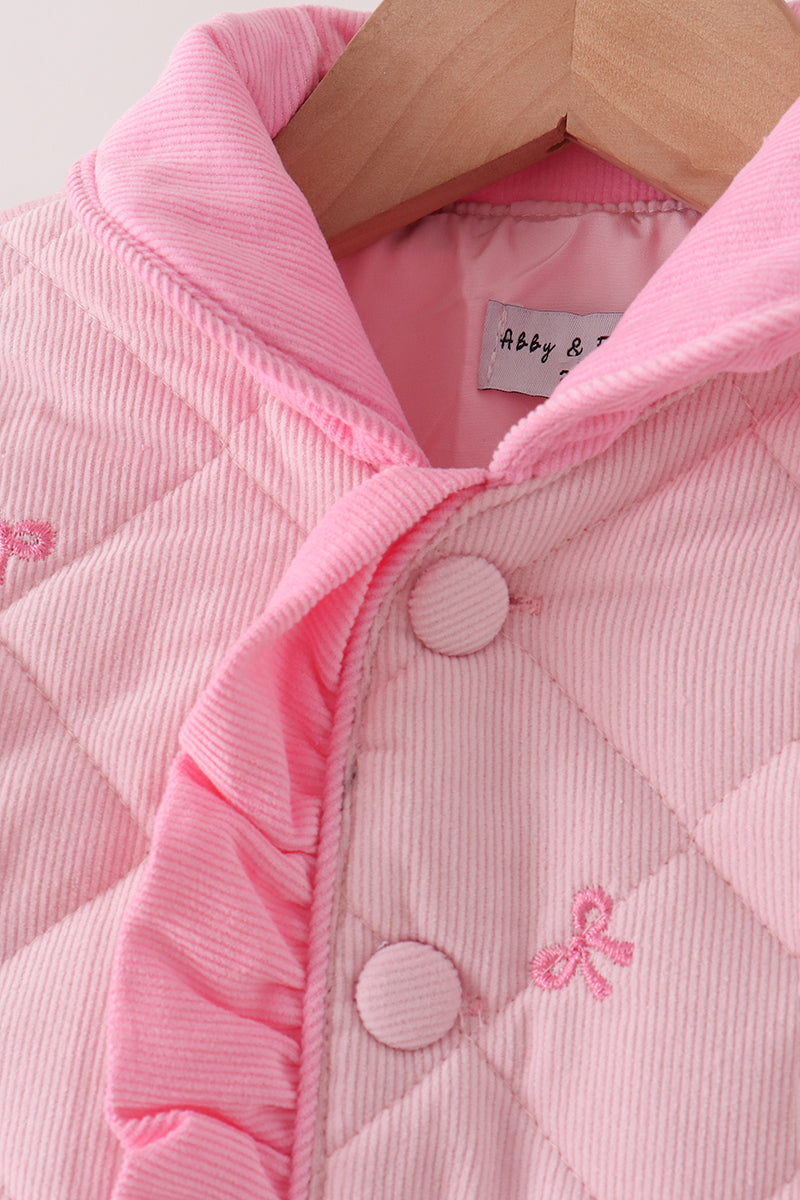 Pink corduroy bow embroidery ruffle jacket - Aaria Tees Aaria Tees