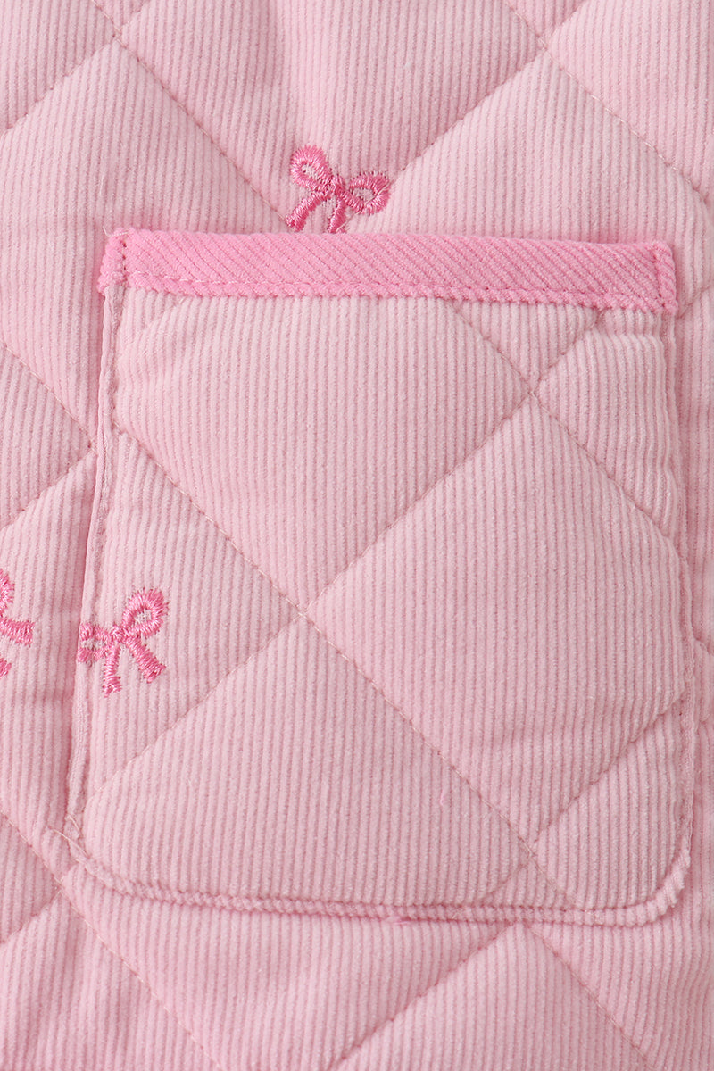 Pink corduroy bow embroidery ruffle jacket - Aaria Tees Aaria Tees