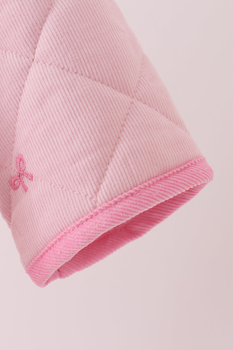 Pink corduroy bow embroidery ruffle jacket - Aaria Tees Aaria Tees