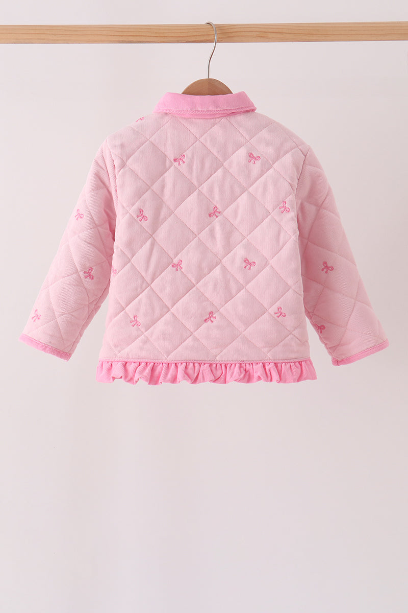 Pink corduroy bow embroidery ruffle jacket - Aaria Tees Aaria Tees