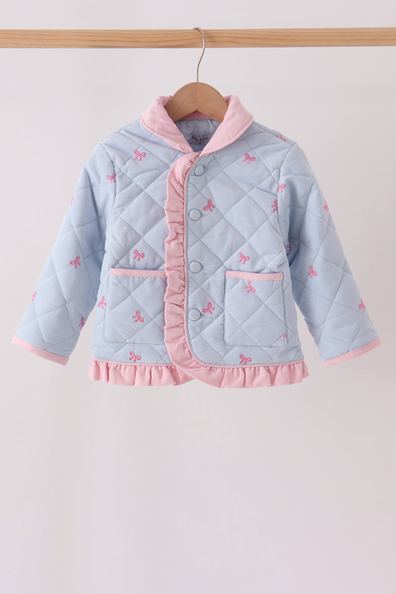 Blue corduroy bow embroidery ruffle jacket - Aaria Tees Aaria Tees