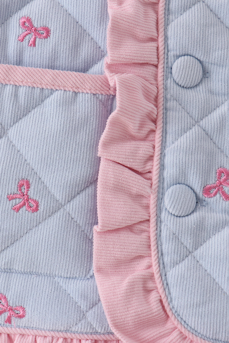 Blue corduroy bow embroidery ruffle jacket - Aaria Tees Aaria Tees