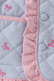 Blue corduroy bow embroidery ruffle jacket - Aaria Tees Aaria Tees