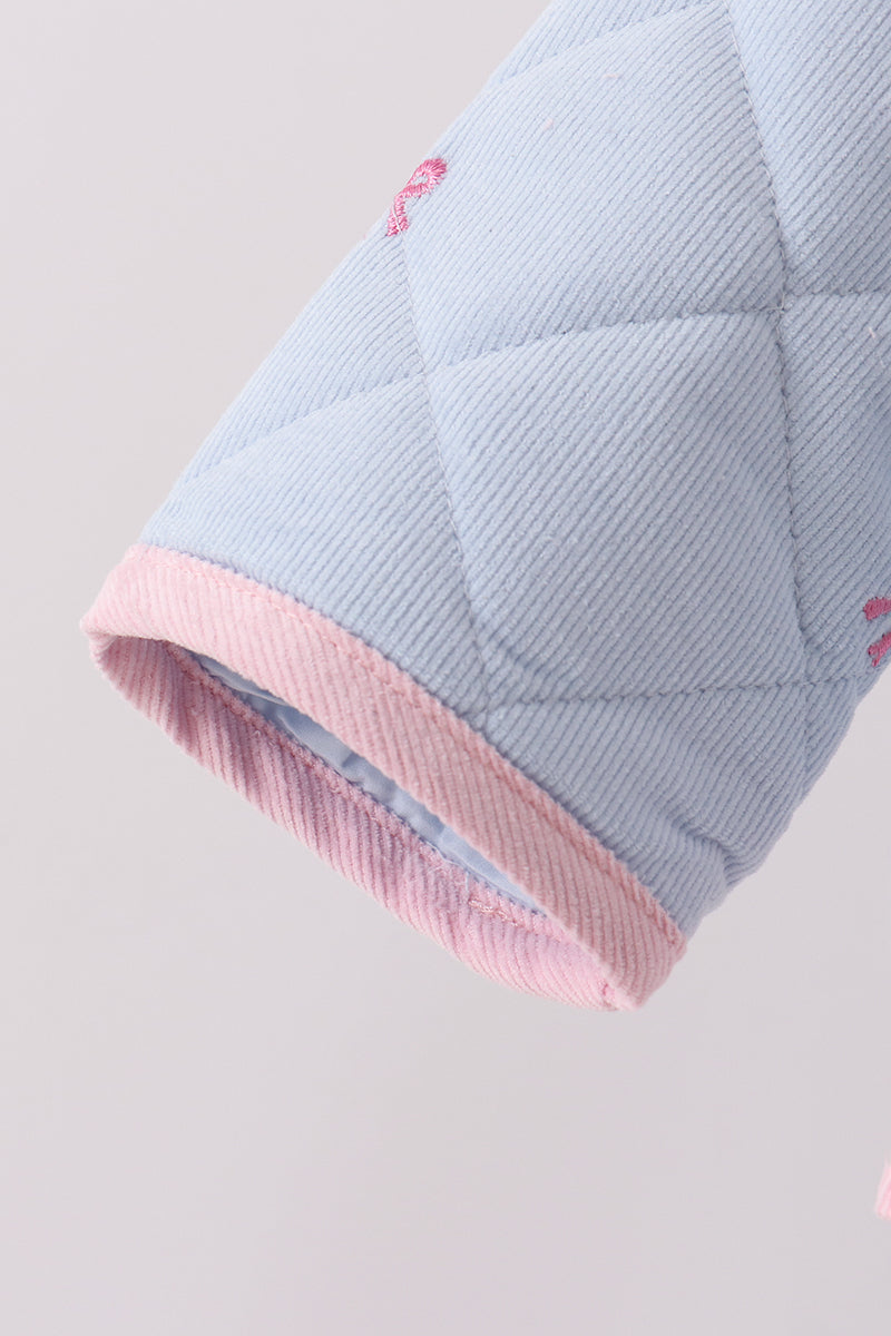 Blue corduroy bow embroidery ruffle jacket - Aaria Tees Aaria Tees