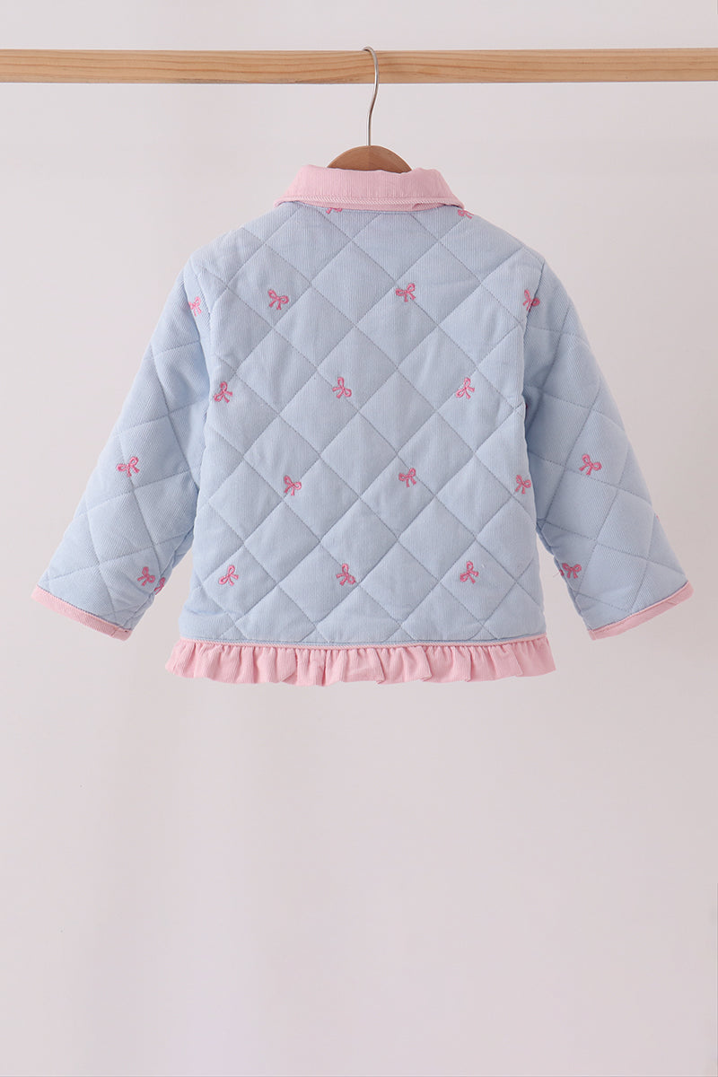 Blue corduroy bow embroidery ruffle jacket - Aaria Tees Aaria Tees