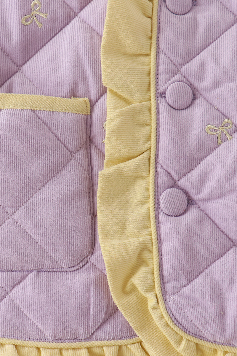 Purple corduroy bow embroidery ruffle jacket - Aaria Tees Aaria Tees