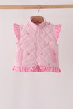 Pink corduroy bow embroidery ruffle vest - Aaria Tees Aaria Tees