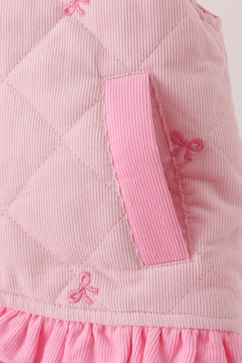 Pink corduroy bow embroidery ruffle vest - Aaria Tees Aaria Tees