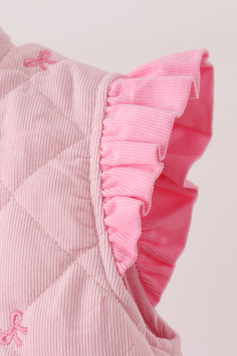 Pink corduroy bow embroidery ruffle vest - Aaria Tees Aaria Tees