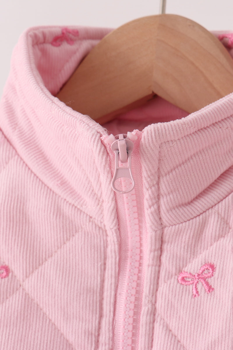 Pink corduroy bow embroidery ruffle vest - Aaria Tees Aaria Tees
