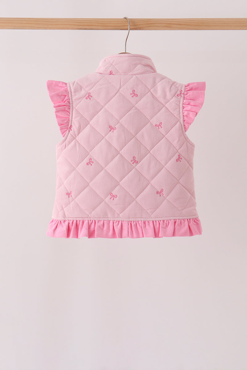 Pink corduroy bow embroidery ruffle vest - Aaria Tees Aaria Tees
