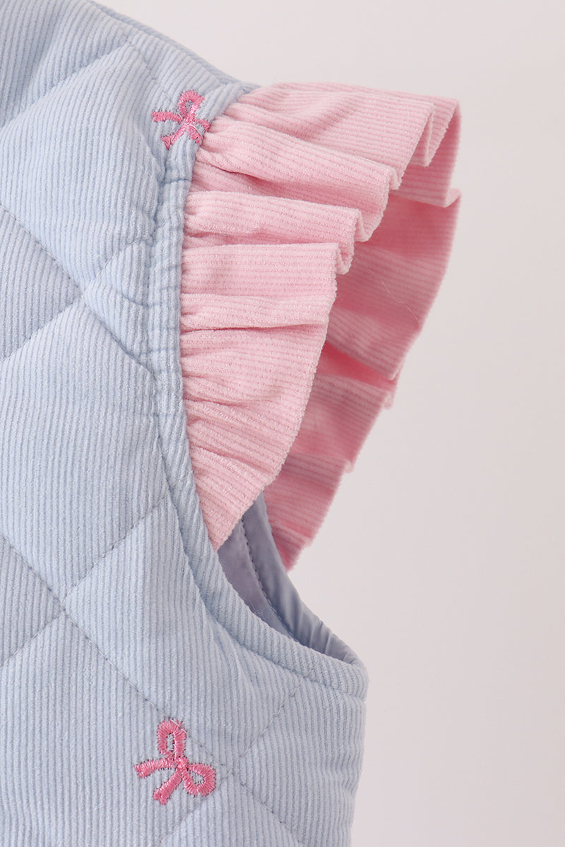 Blue corduroy bow embroidery ruffle vest - Aaria Tees Aaria Tees