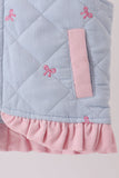 Blue corduroy bow embroidery ruffle vest - Aaria Tees Aaria Tees