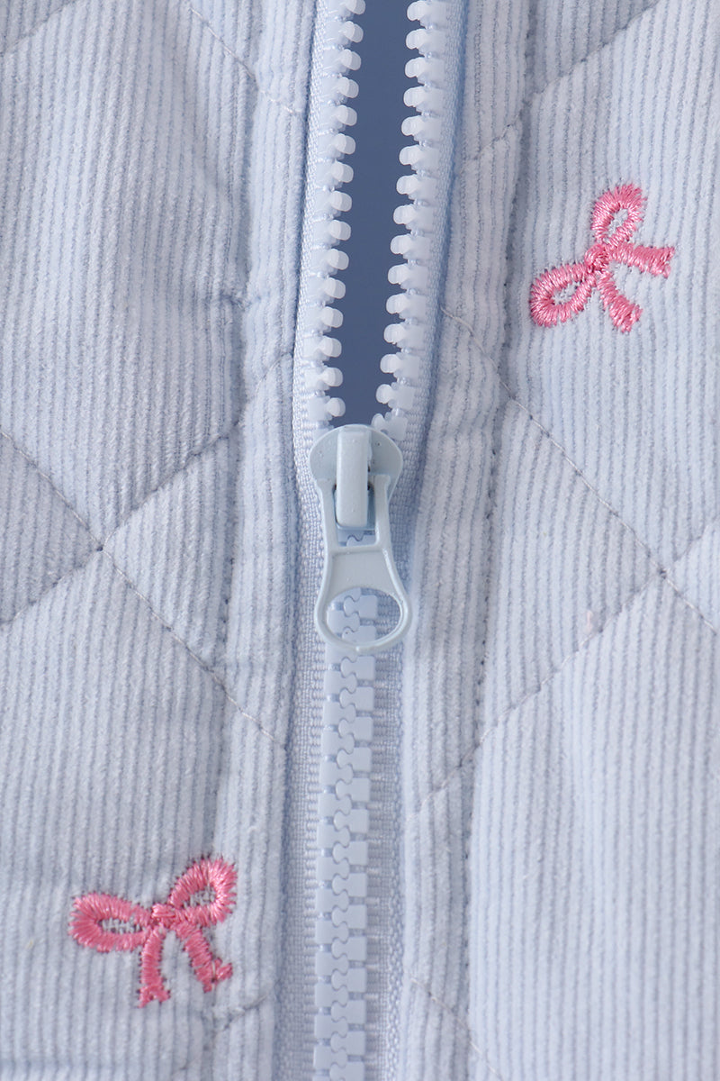 Blue corduroy bow embroidery ruffle vest - Aaria Tees Aaria Tees