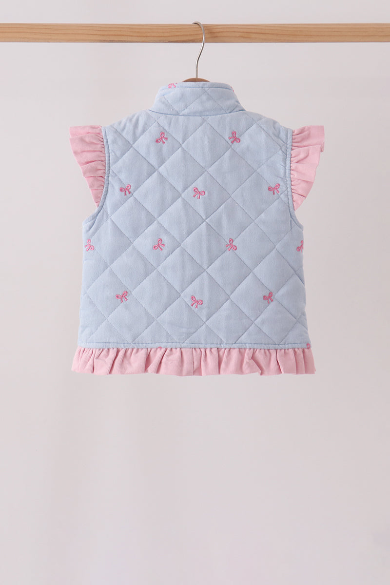 Blue corduroy bow embroidery ruffle vest - Aaria Tees Aaria Tees