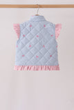 Blue corduroy bow embroidery ruffle vest - Aaria Tees Aaria Tees