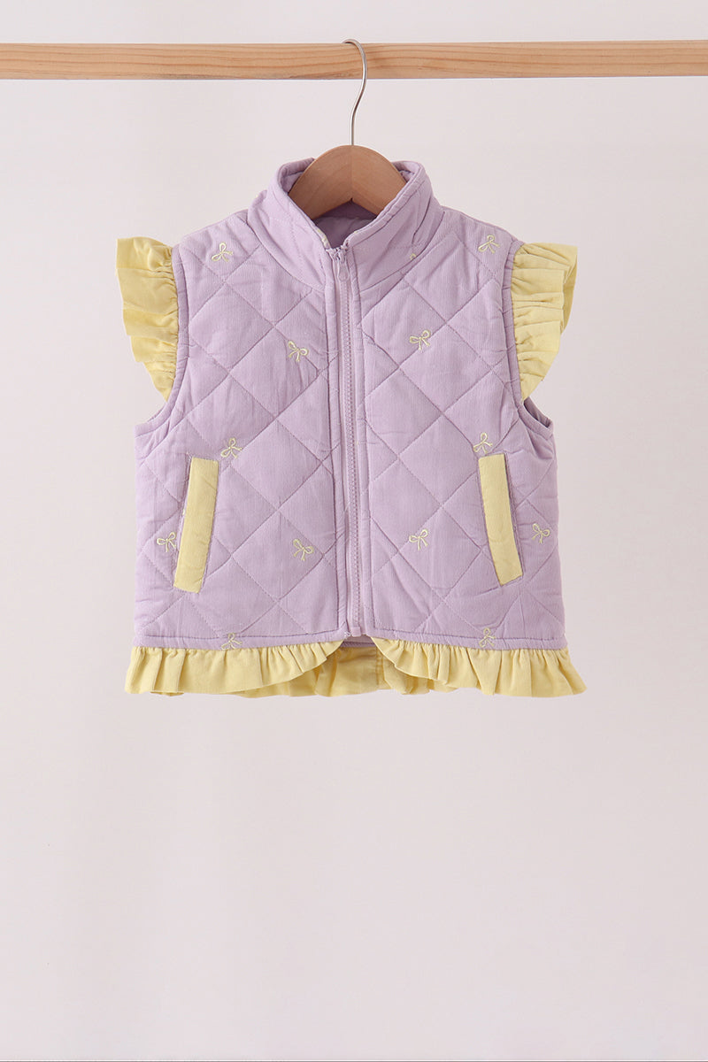 Purple corduroy bow embroidery ruffle vest - Aaria Tees Aaria Tees